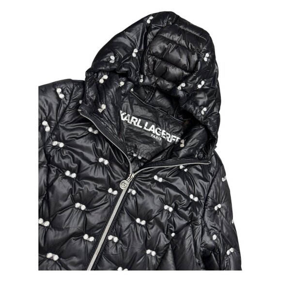 KARL LAGERFELD Winter Puffer Parka Sunglasses Black Jacket Coat Womens Medium - Picture 4 of 7